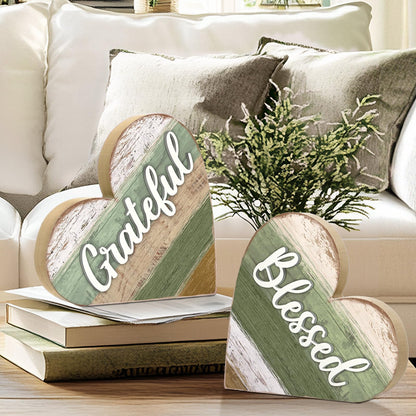 Jetec 2 Pcs Rustic Wooden Heart Table Decor, Daisy Farmhouse Home Decor, Bless This Home & Be Kind Sign for Living Room, Dining Room, Shelf & Mantel, Ideal Housewarming & Birthday Gift(Blessed Style)