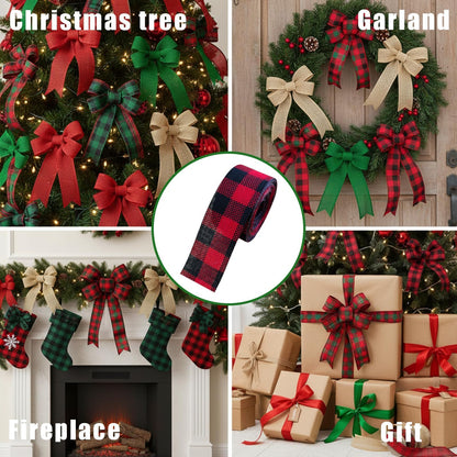 6 Rolls 36 Yards Plaid Ribbon for Gift Wrapping 1 Inch Christmas Burlap Ribbon Rolls for Wreath Bow Gift Decorations