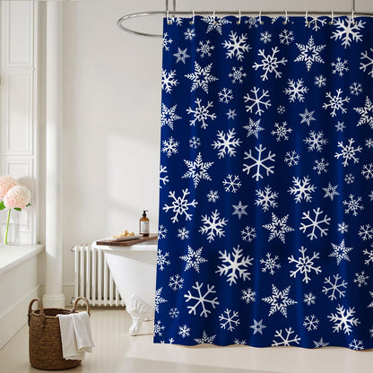 Christmas Shower Curtain: Blue White Snowflakes Christmas Bath Shower Curtain Set with Hooks, Serene Winter Snowflake Merry Xmas Fabric Bathroom Decorations for Home Farmhouse Window Indoor Decor