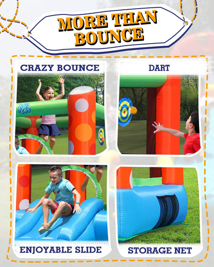 ACTION AIR Bounce House, Inflatable Bounce House with Air Blower, Bouncy Castle with Durable Sewn and Extra Thick, Family Backyard Jump House, Great Gift for Kids