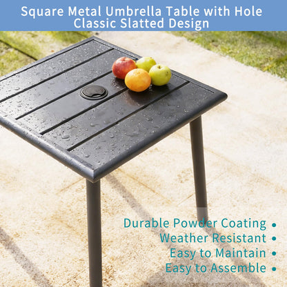 UFavo Home Small Metal Outdoor Side Table with Umbrella Hole Set of 2, Sqaure Patio Coffee Bistro Table End Table, Umbrella Table with Hole for Poolside Yard Porch Deck Balcony,19.7x19.7 inches, Gray