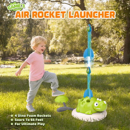 3 in 1 Dinosaur Rocket Launcher Musical Jump Toss Ring Game and Stomping Toys for Kids Outdoor with Remote Control, Indoor Outside Toy for Boys Girls 3-13 Toys for Ages 5 6 7 8 9 10 11 Birthday Gifts