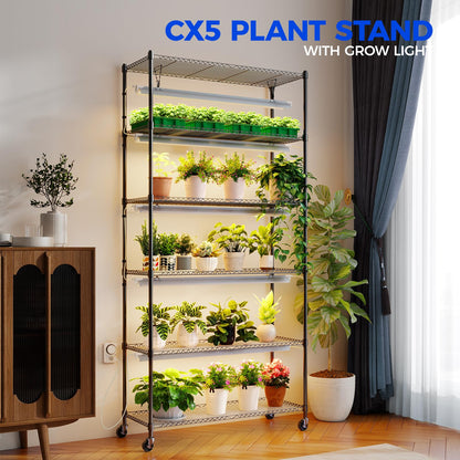 CX6 Plant Stand with Grow Lights, 3FT T8 30W(Per Light) Full Spectrum Yellow LED Plant Lights, Indoor Plant Shelf for Multiple Plants with On/Off Timer Socket, 6-Tier 35.4"x13.8"x70.9"