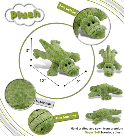DolliBu Alligator Stuffed Animal - Super Soft Stuffed Animal Alligator Plush, Wildlife Green Plush Toy Gift for Kids and Adults - 12 Inches