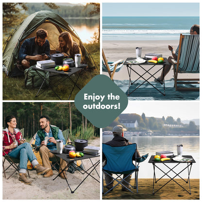 VILLEY Folding Camping Table with Carry Bag, Portable Lightweight Beach Table with Oxford Fabric and Reinforced Aluminum Panel for Outdoor, Camping, Picnic, Backyards, BBQ