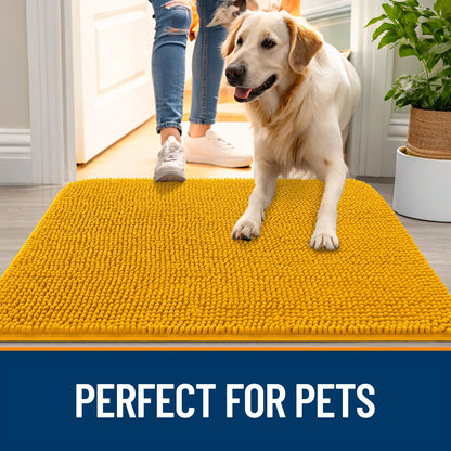 OLANLY Dog Door Mat for Muddy Paws 50x30, Absorbs Moisture and Dirt, Absorbent Non-Slip Washable Doormat, Quick Dry Chenille Mud Mat, Entry Indoor Entryway Carpet for Inside Floor, Golden Yellow