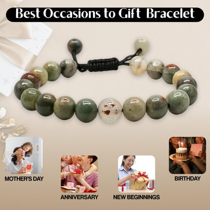 Amazing Gemstone African Bloodstone Bracelet for Women Men's Gifts - Protection Healing Crystal Bracelet - 8mm Gemstone Beaded Adjustable Bracelet Pulseras Para Hombres Mujer Stocking Stuffers