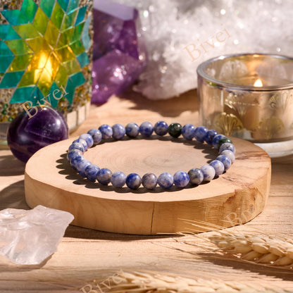 Bivei Blue Spotted Jasper-Calm Flow-6mm Beaded Bracelets for Women Handmade Semi Precious Natural Stone Stretch Elastic Jewelry for Women Yoga Protection Gifts