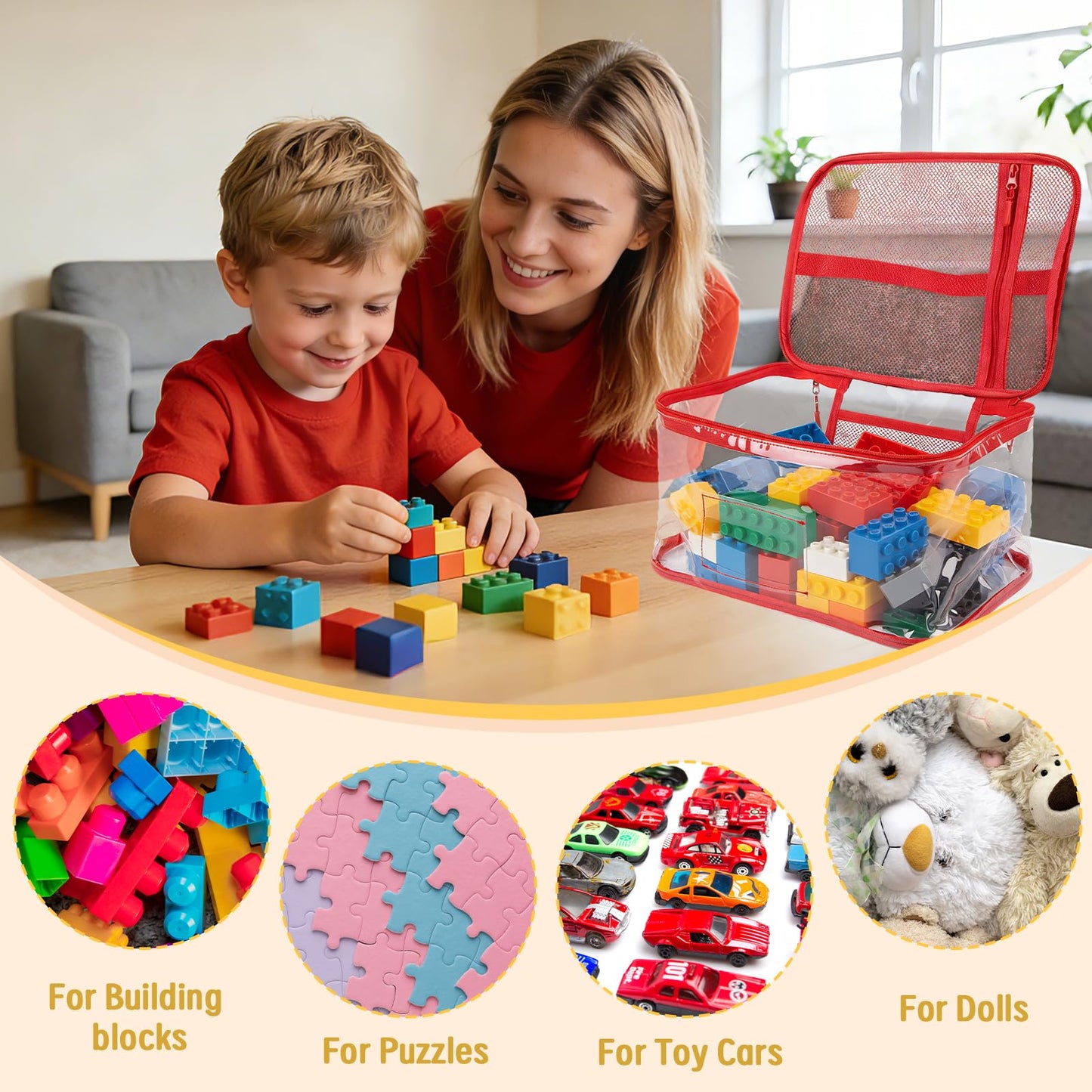 12-Pack Large Toy Storage Bags - Clear PVC Toy Storage Organizer Bags with Zipper, Waterproof Transparent Toys Organizer Bag, Reusable Large Toys Bag for Organizing Kids Travel