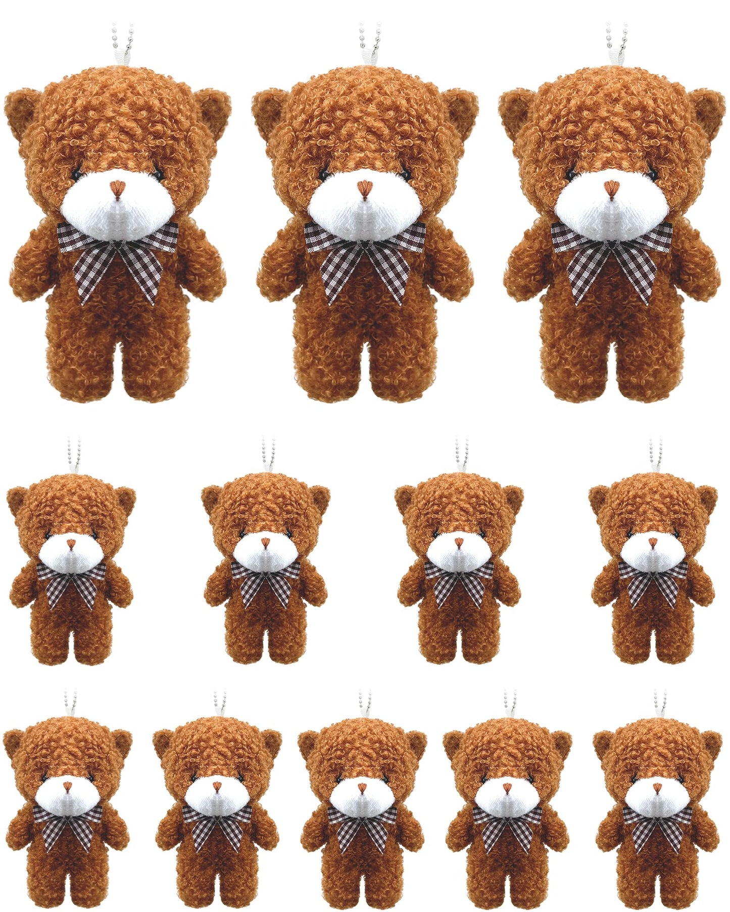 YJUBAOA 12 pcs Mini Stuffed Teddy Bears 4.7 Inch Small Plush Teddy Bears Bulk for DIY Keychain Birthday Christmas Party Favor (Classic-Dark Brown)