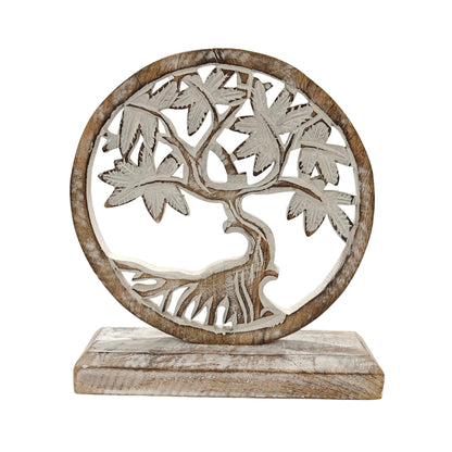 VANIYA CRAFTS® Handmade Wooden Tree of Life Statue – Carved Home Decor Sculpture for Living Room, Bedroom, Office & Table Display | Unique Gift (Antique White)