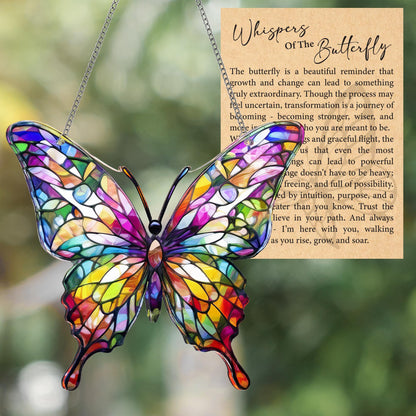 Butterfly Gifts for Women, Acrylic Butterfly Suncatcher Ornament Faux Stained Glass, Inspirational Gift for Women, Christmas Ornament Decorations 2025, Printed Suncatcher Effect Keepsake Acrylic