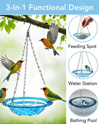 Aiqriwv 2 Pack Hanging Bird Baths and Feeders for Outdoors, Plastic Bird Bath Bowl & Hanging Feeder for Garden Yard Decor,Nature Blue