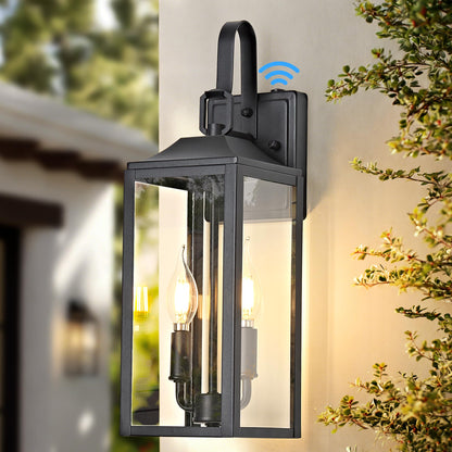 OKELI 17.6" Dusk to Dawn Outdoor Lighting, 2-Light Black Wall Lantern for Porch Outside Wall Sconces with Tempered Glass Shade, Anti-Rust Wall Lights Outside Light for Garage, Foyer