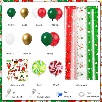 MEHOFOND 164pcs Merry Christmas Party Decorations Set, Christmas Foil Fringe Curtains, Red Green Gold Balloons Arch Garland Favors for Kids Adults Friends Ugly Sweater Party Props for Photo Supplies