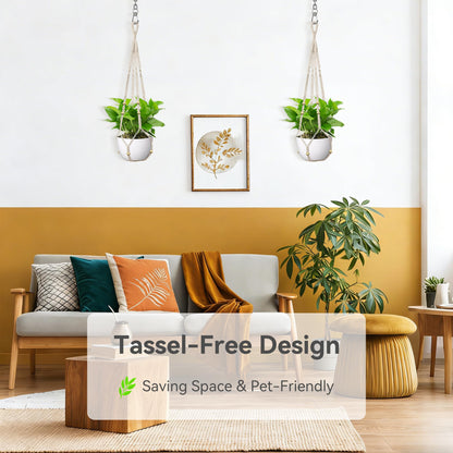 USLAI Macrame Plant Hanger Indoor Outdoor, Fits 4 to 15 Inch Pots, Strong Hanging Planter Holder, Boho Home Decor, 23+29+35 Inch, Ivory (POTS NOT Included)