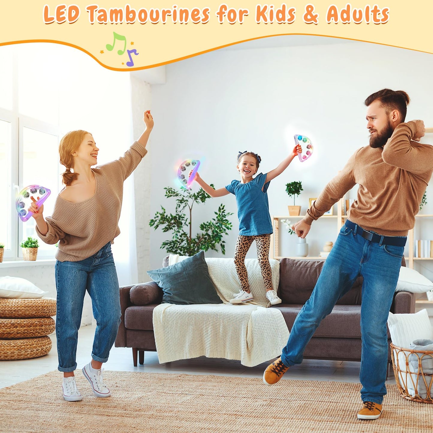 Aywewii LED Tambourine - Light Up Sensory Toys for Kids with Autism & Special Needs, Musical Instrument for Toddlers & Adults, Birthday Gifts for Boys & Girls, Glow in the Dark Party Favor