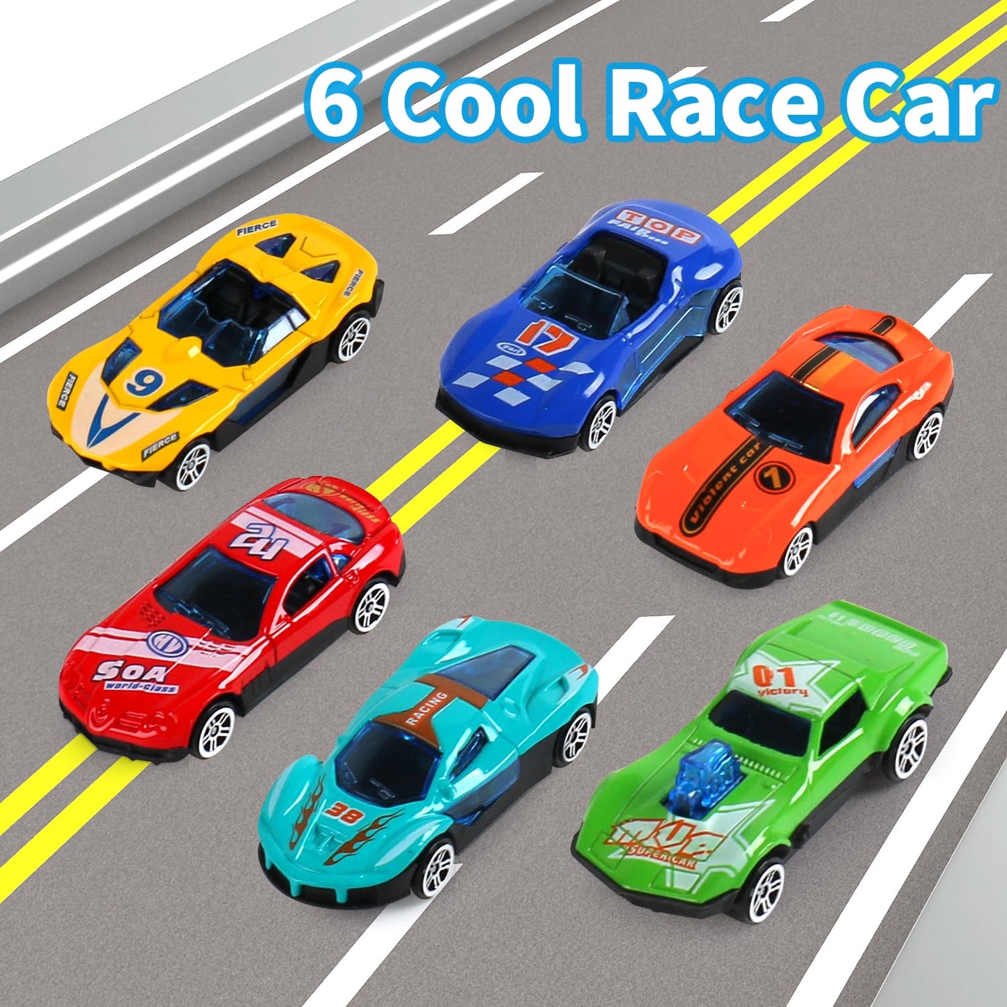 DOWELLIN 6 in 1 Transport Truck Toys for Kids, Police Trucks Carrier Cars with 6Pcs Metal Race Car with Light&Sounds, Toddler Vehicles Toys Gifts for Boys Girls Age 3 4 5 6 7 8-Blue