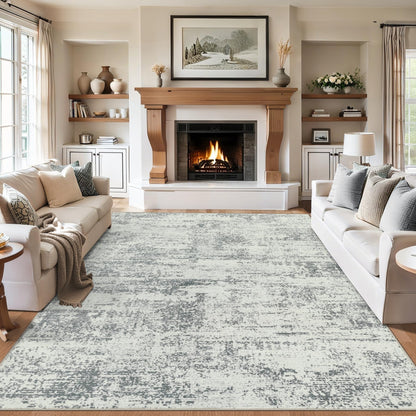 8x10 Area Rugs for Living Room - Washable Rug Modern Abstract Soft Large Neutral Non-Slip Carpet Indoor Floor Stain Resistant Thin Carpets for Bedroom Dining Room Farmhouse Nursery Home Office Grey