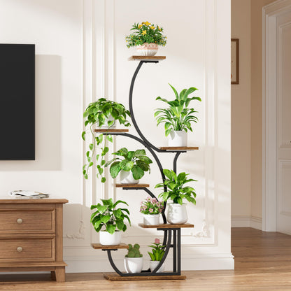 Plant Stand Indoor with Grow Lights - Lighted Indoor Plant Shelf, 57" 7 Tier Corner Plant Stands for Indoor Growing, Tall Flower Display Shelf, Metal S-Shaped Holder for Living Room, Bedroom, Black