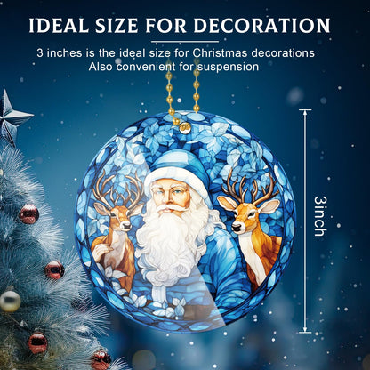 Vercraft 6 Pcs Winter Hanging Ornament Snowman Glass Style Christmas Tree Decoration Xmas Round Window Hanging Art Santa Claus Acrylic Ornament Deer Christmas Decorations