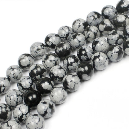 MJDCB Snowflake Obsidian Beads Round Natural Stone Beads for Jewelry Making DIY Bracelet (8mm)