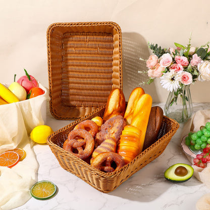 Irenare 6 Pack Wicker Bread Basket 17.7 Inch Woven Bread Serving Baskets for Gifts Poly Rattan Fruit Tabletop Food Trays for Display Vegetables Restaurant Kitchen Snacks