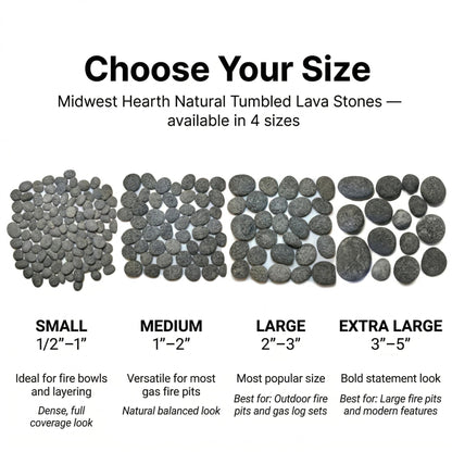 Midwest Hearth Natural Tumbled Lava Stones for Gas Fire Pit and Fireplace | Extra Large (3"–5") | Smooth Round Volcanic Rock | 10 Lbs