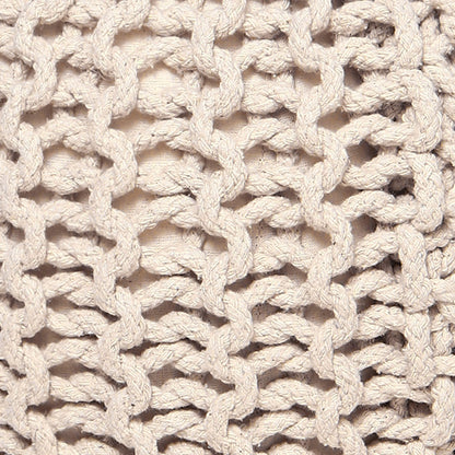 REDEARTH · Round Pouf Ottoman - Cable Knitted Boho Poof - Home Décor Cord Pouffe Handmade Circular Footrest for Living Room - Bedroom - Kids Bedroom - 100% Cotton Pouf (18" x 18" x 14") - Ivory