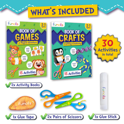Funcils Toddler Scissor Skills - Art Supplies & Crafts Kit for Kids, Safety Scissors, Fine Motor Toys, Montessori Gifts for Boys & Girls Ages 3, 4, 5, 6, 7 Year Old, Preschool Learning Activity Books