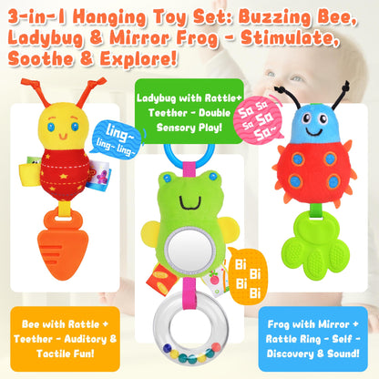 Zendstanding Spiral Car Seat Toys for Infants, 0-6 Months Carseat & Stroller Pram Separable Activity Hanging Toys with Rattle, Teethers, Newborn Soft Plush Travel Toy for Boys Girls Essentials Gifts