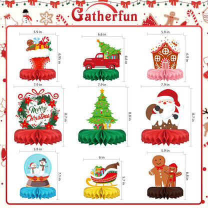 Merry Christmas Party Decorations Bundle - Includes Festive Christmas Honeycomb Centerpieces ，Santa Claus Snowman Table Toppers, Perfect for Classroom Decor, Christmas & Winter Birthday Party Supplies