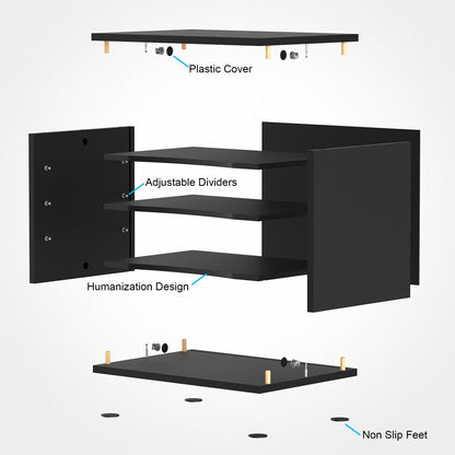 FITUEYES Wood Desk Paper Organizer with 4 Tiers Storage, Desktop File Holder, Document Letter Sorter Tray with Adjustable Shelves, Home Office Wooden Mail Rack, Black