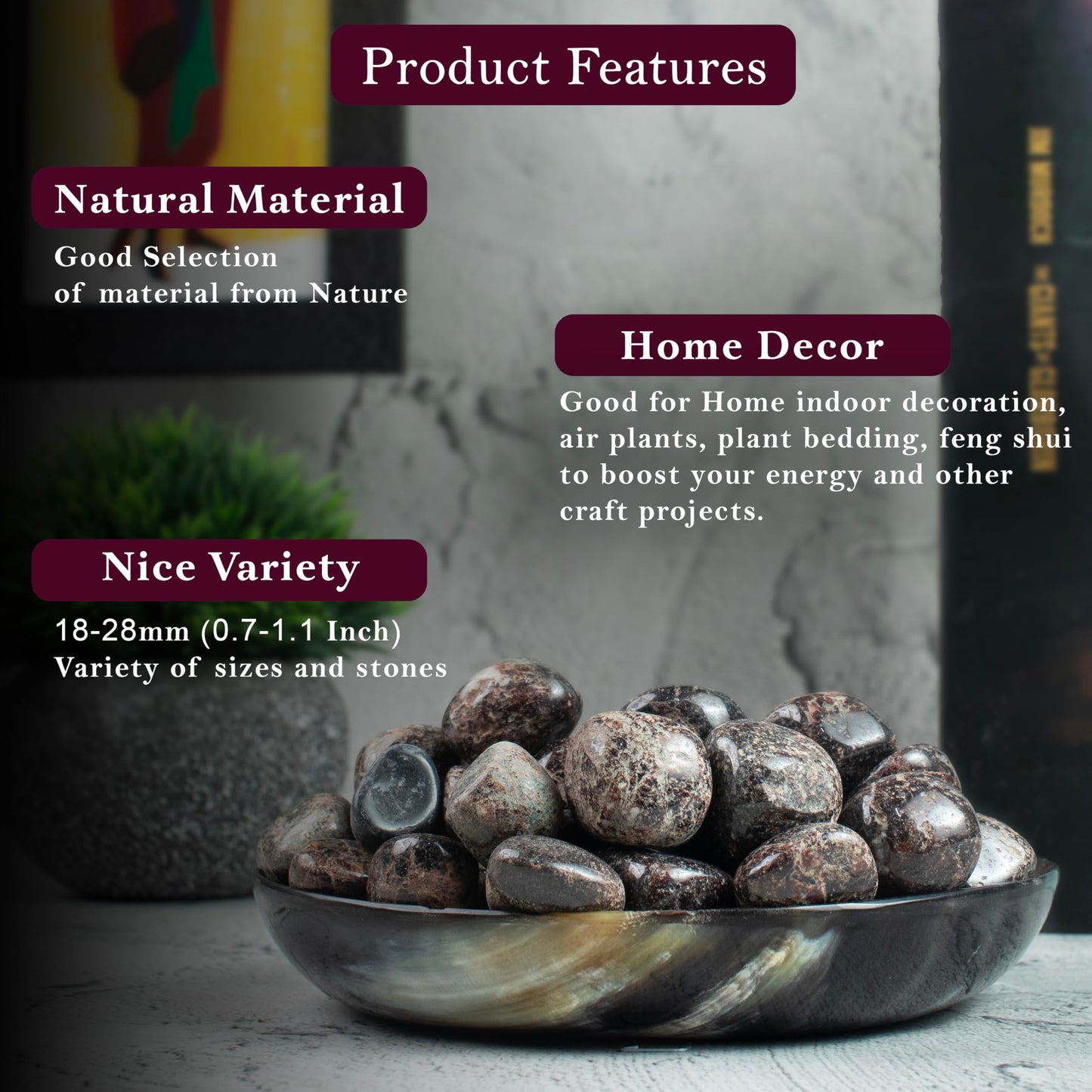 ZAICUS 1lb Garnet Tumbled Stones | Polished Crystals Healing | Natural Stones | Feng Shui | Chakra Balancing | Good Luck | Reiki Gift | Home Decor | Size 20-25 mm