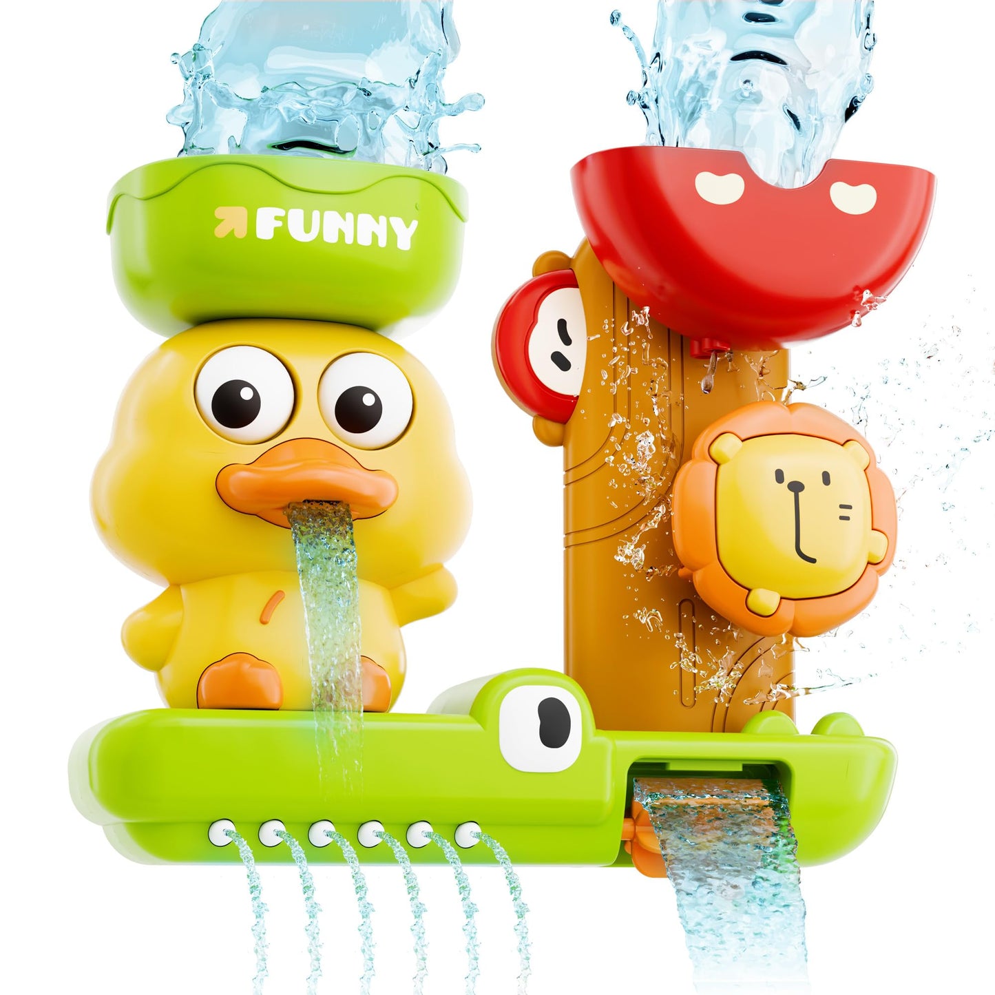 iPlay, iLearn Bath Toy for Toddlers 1-3, Baby Waterfall Duck Bathtub Toy W/ Suction Cup, Kid Bath Tub Shower Playset, Infant Bathtime Fun Birthday Summer Gifts 18 24 Month, 2-4, 3-5 Year Old Girl Boy