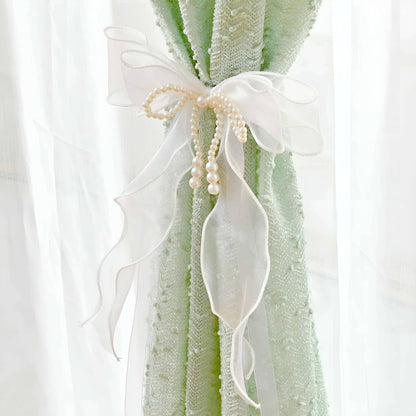SIELUNO Bow Curtain Tiebacks 2 Pcs,Butterfly Curtain Ties with Pearls,Bowknot Curtain Ties for Home Decorative-White-86cm(33.86in)