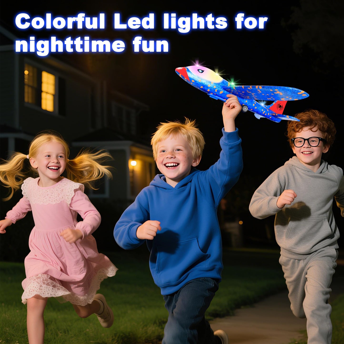 HitToys Airplane Launcher Toy for Kids&Hover Soccer Ball Toy for Kids, 3 Pack Spider Foam Gliders Air Planes,2 Pack Indoor Soccer Ball with Led Light for Old Boys Girls Sport Games Birthday