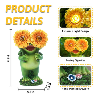 CFFOWNUG Outdoor Frog Garden Statue: Yard Decoration with Solar Light Funny Frog Sunflower Gifts for Women Mother's Day Housewarming Gift
