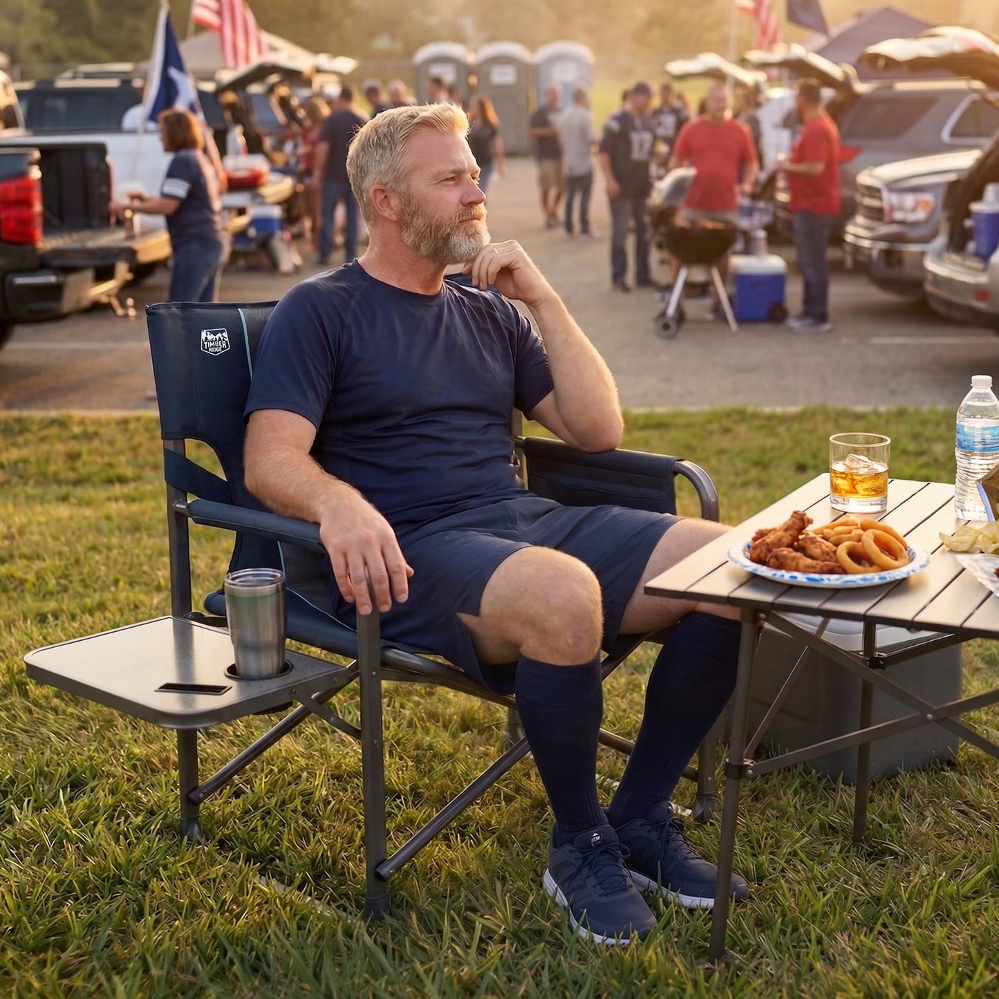Timber Ridge XXL Director’s Chair – Heavy Duty Folding Camping Chair for Adults, 500 lb Capacity, Extra Wide Padded Seat for Camping, Sports, Lawn, Courtyard, and Outdoor Use, Blue