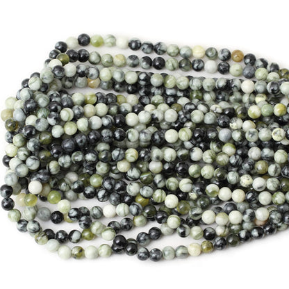 CHEAVIAN 60PCS 6mm Natural Green Vine Jasper Round Loose Beads for Jewelry Making 1 Strand 15"