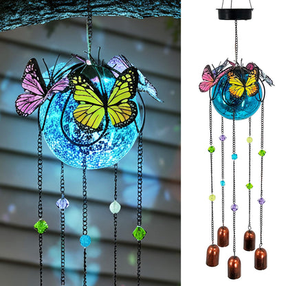 Butterfly Wind Chimes for Outside,Plastic Ball Dangle Solar Lights Outdoor,Waterproof Hanging Yard Decorations for Garden,Patio,Porch