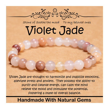 CHCCOYE 6mm Natural Healing Gemstone Bracelet Handmade Yoga Stretch Elastic Bracelet Stress Relief Crystal Jewelry for Men and Women (6mm, Violet Jade)
