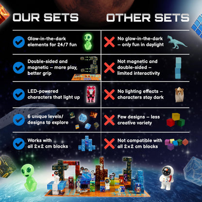PLAYIQ 181-Piece Magnetic Building Blocks Set – STEM Toys for Kids Ages 3+ | Educational Space-Themed Magnetic Construction Kit with LED Light-Up Cubes | Sensory Gift Toy for Boys & Girls