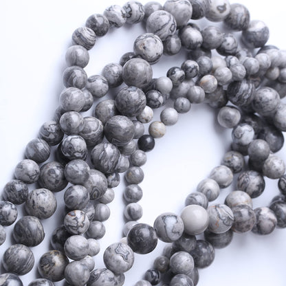 10MM Grey Map Round Loose Beads Natural Gem Beads Crystal Energy Stone Beads for Jewelry Making DIY Bracelet Necklace