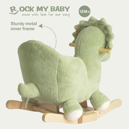 Rock My Baby Rocking Horse Green Dinosaur with Chair, Plush Stuffed Animal Rocker for Toddlers 1-3, Baby Rocker with Sweet Music, Wooden Rocking Horse Baby Animal Rocker,CPC Certified