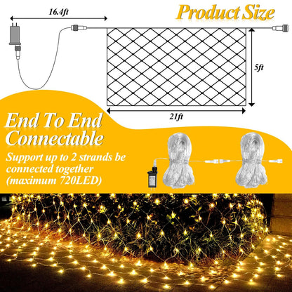 LitHome 21ft x 5ft Christmas Net Lights, 360 LED Mesh Fairy String Lights with 8 Modes, Connectable Plug in Waterproof Mesh Lights for Bushed,Trees,Yard,Patio,Garden Decorations(Warm White)