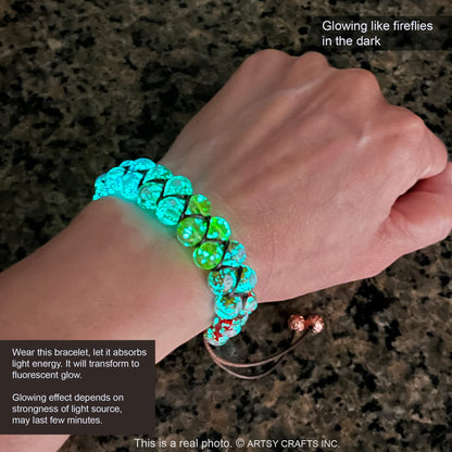 ARTSY Crafts Glow in The Dark Firefly Beads Bracelets, 7 Chakras Crystal Mermaid Glass Beaded Bracelets for Anti Anxeity Healing Energy Money Wealth Abundance Stackable Bangle Wristband (Multi)