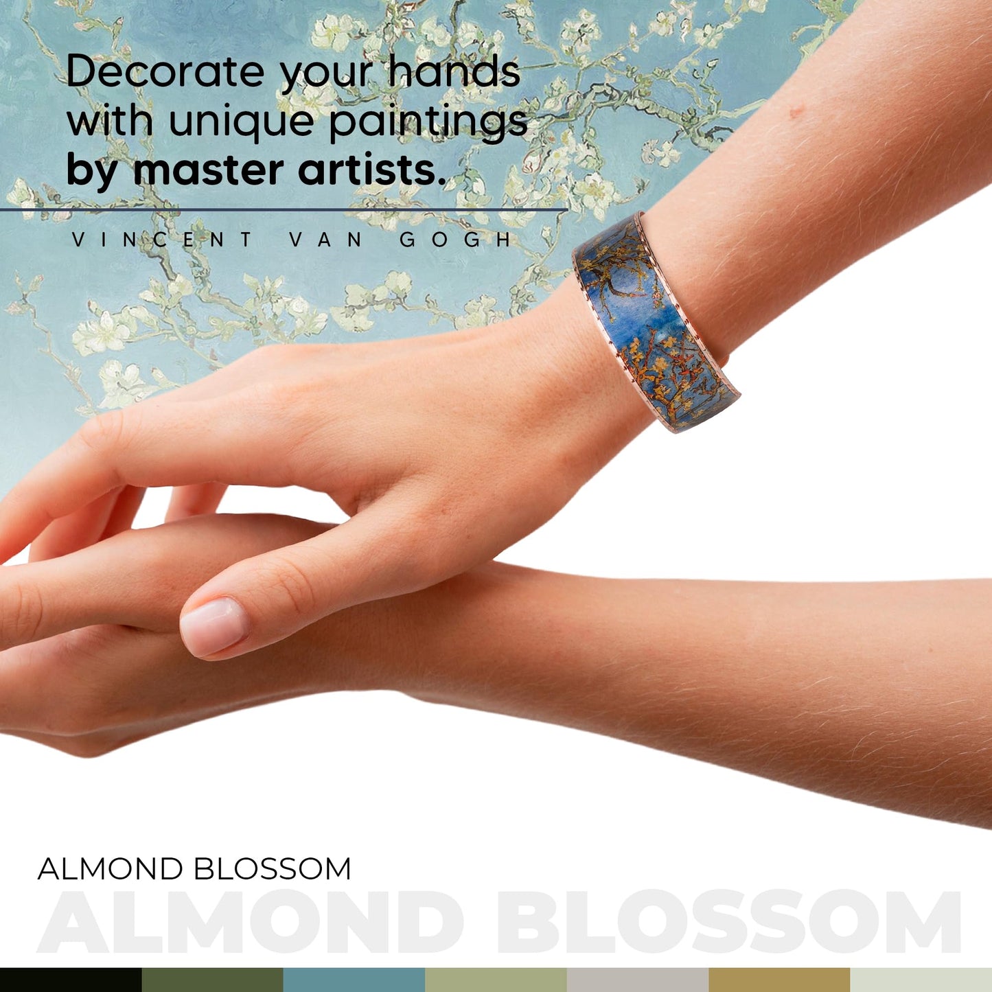 Moreni Copper Bracelet for Women – Handmade Engraved Cuff Inspired by “Almond Blossom” – Artistic Pure Copper Jewelry with Gift Wooden Box