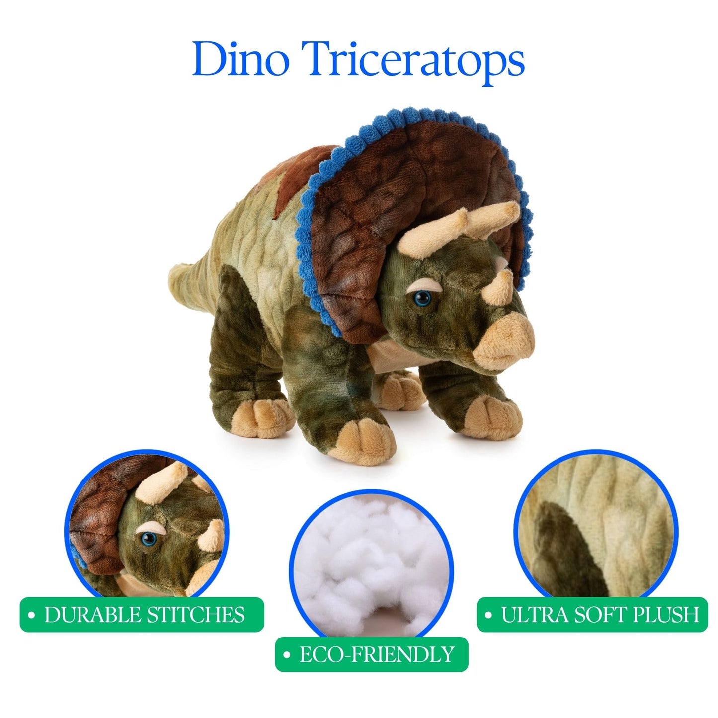 The Petting Zoo Triceratops Stuffed Animal Plushie, Gift for Kids, Dinosaur Animals, Triceratops Dinosaur Plush Toy, 16 inches