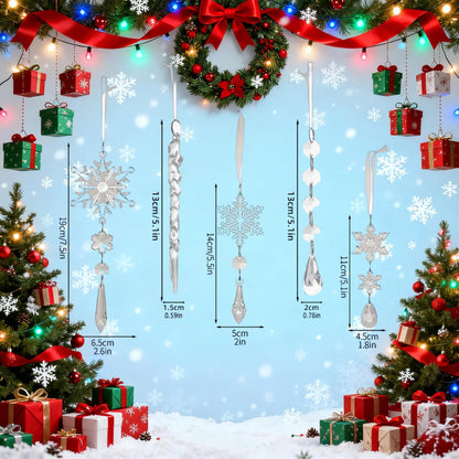 Christmas Ornaments for Tree Decorations - Hanging Acrylic Snowflake & Icicle Christmas Pendants for Winter Xmas Tree,New Year Party Supplies,DIY Holiday Décor